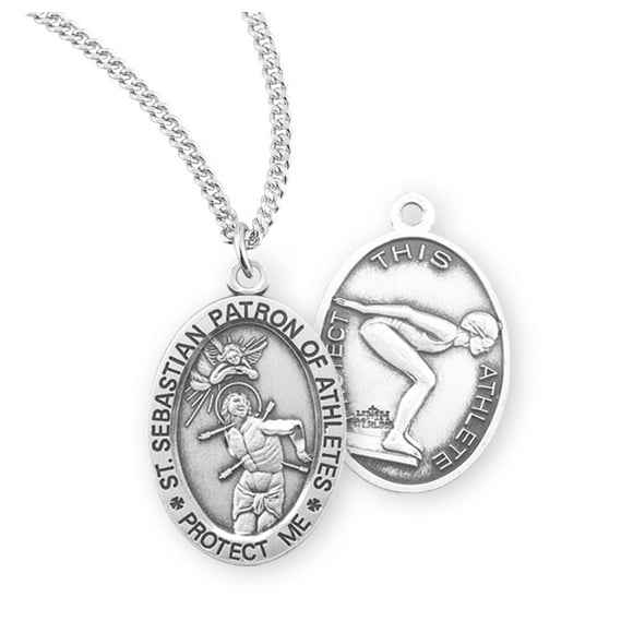 Lacrosse Hand-Crafted Oval Medal Pendant in Sterling Silver Bonyak Jewelry St Sebastian 